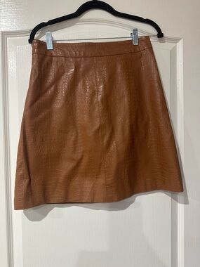 chic Croc-Embossed A-Line Faux Leather Skirt - Cognac Brown